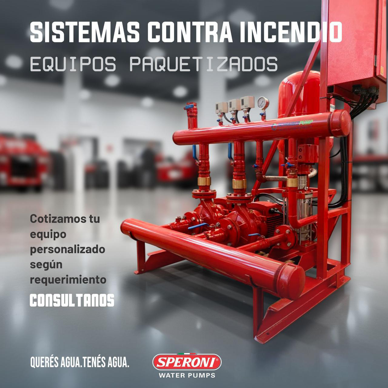 Grupo de bombeo contra incendio sobre base estructural